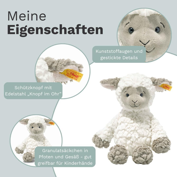 Steiff Lita Lamm weiss-braungrau 30 cm, Soft Cuddly Friends, weiches Stofftier Schaf, strukturiertes