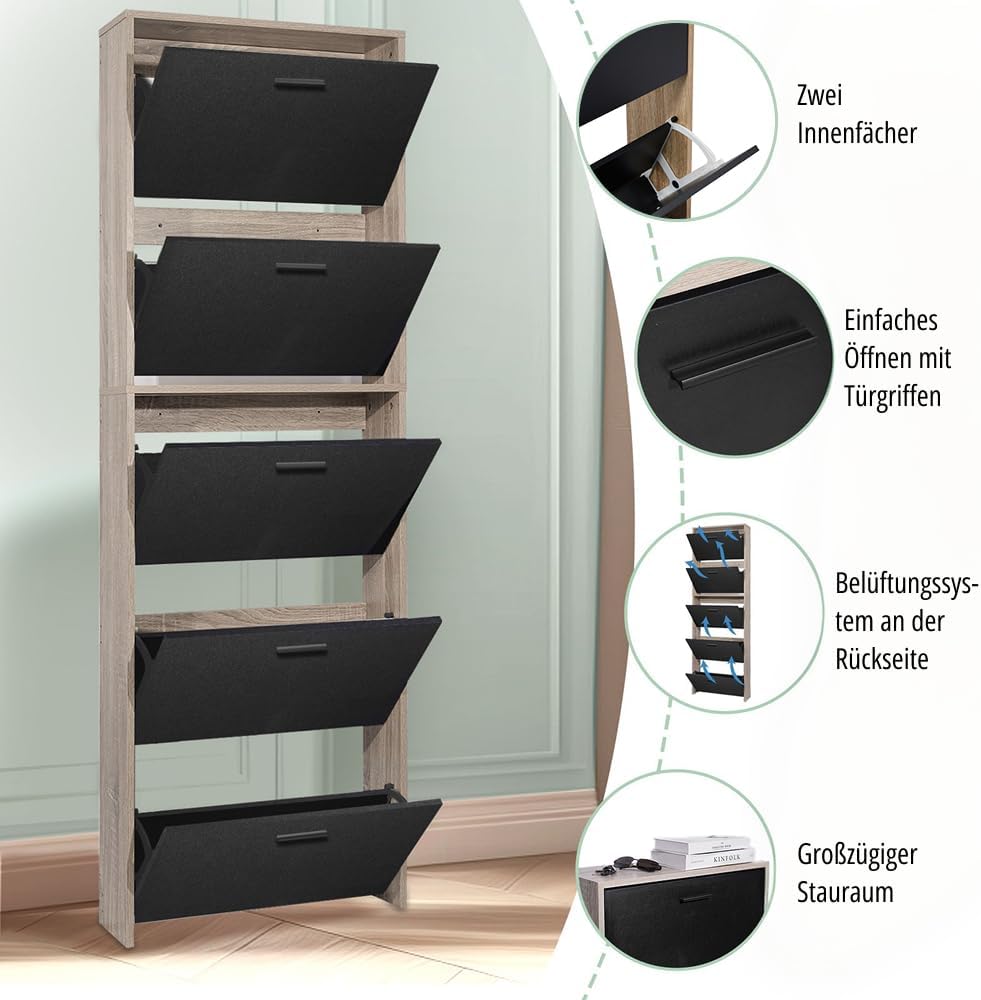 CASABEL Schuhschrank für 15 Paar – grosse Kapazität für den Eingangsbereich – L 60 x B 17 x H 180 cm