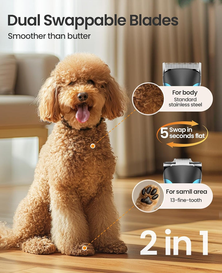 oneisall Leise Hundeschermaschine & Pfotentrimmer 2 in 1 Set, Profi Schermaschine Hund Katze für lan