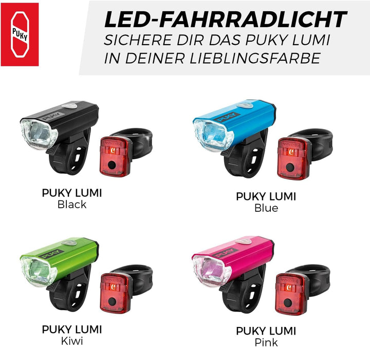 PUKY LUMI LED-Frontscheinwerfer & Rücklicht-Set | Seitliche Sichtbarkeit | Werkzeuglose Montage | Fü