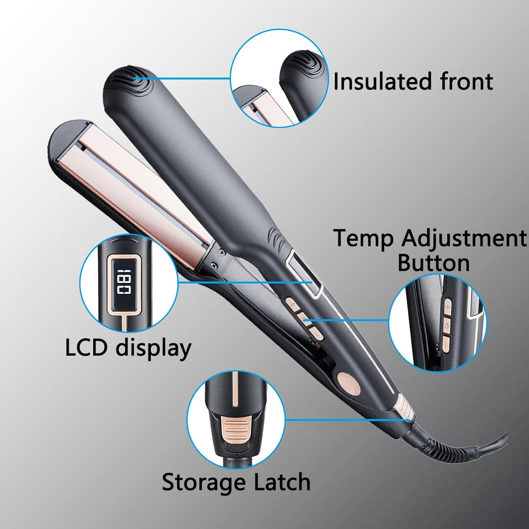 2-in-1 Haarglätter &amp; Lockenstab mit Infrarot-Schutz, PTC Keramik-Heizplatten, 140℃-230℃ LCD-Temperat