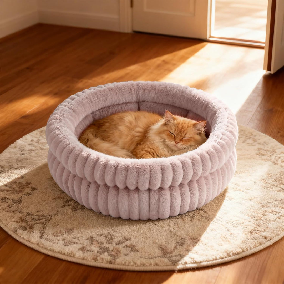 EDMIENS Katzenbett, Waschbar Indoor Katzenbett Flauschig, Rund Katzenkissen, zweiseitig Innenkissen