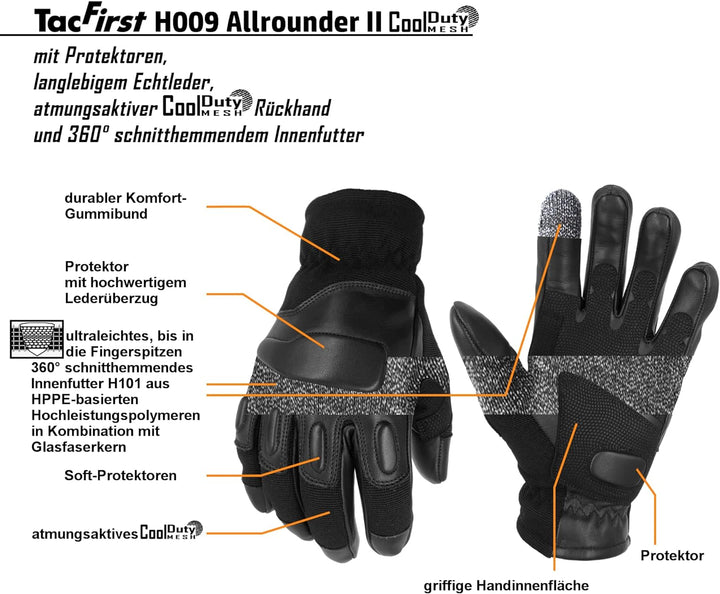 TacFirst Allrounder II Taktische Einsatzhandschuhe, Schnitthemmende Polizei, BW, SEK, Security Hands