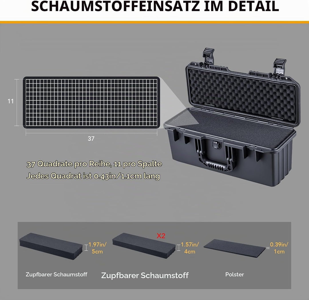 Lykus HC-4230 Wasserdicht Koffer mit anpassbar Rasterschaumstoff, Innengrösse 42,7x13,5x17 cm, Passe