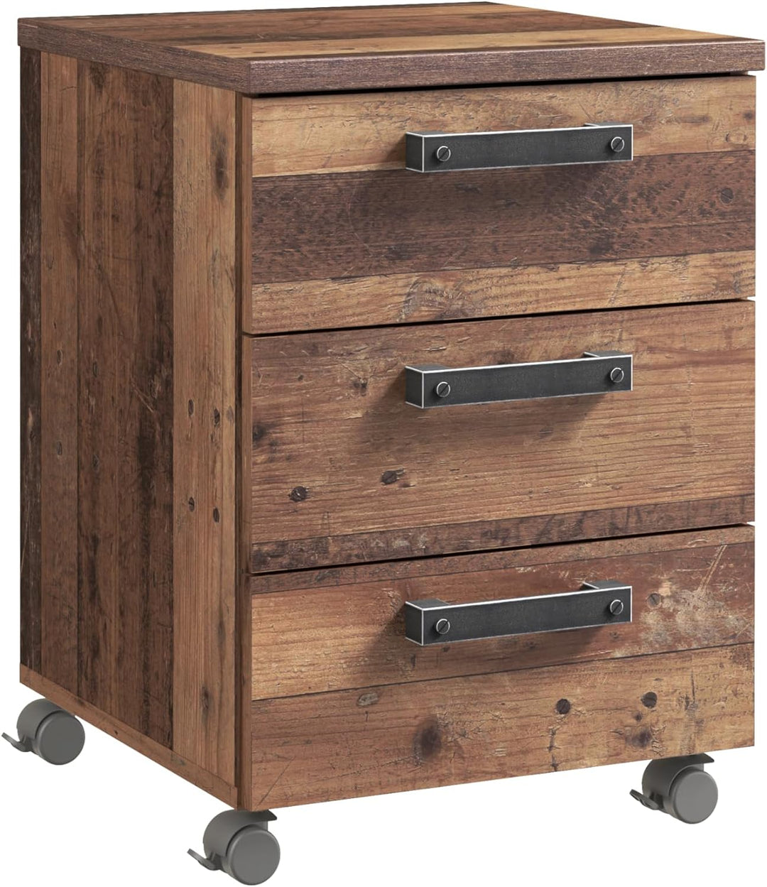 Forte Clif, Holzwerkstoff, Old Wood Vintage/Betonoptik Grau, B x H x T, 9 x 41,6 cm Rollcontainer, 4
