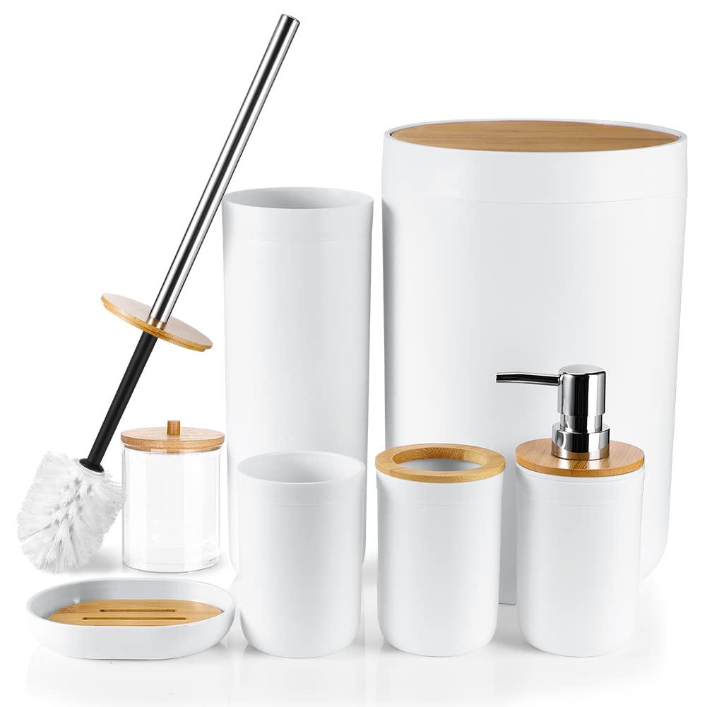 JOTOM 7 Stück Bambus Badezimmer Zubehör Badezimmer Zubehör Set Luxus Modern Bad Set Zahnbürstenhalte