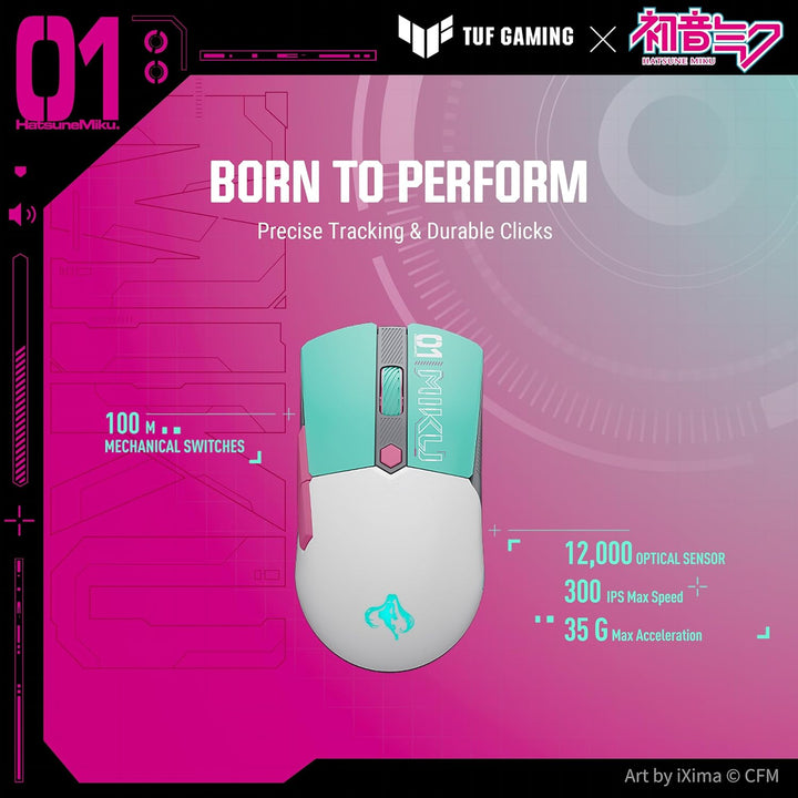 ASUS P521 TG MINI WL Mouse Miku Edition Ratón Gaming Inalámbrico + Bluetooth 12000DPI Verde TUF Gami