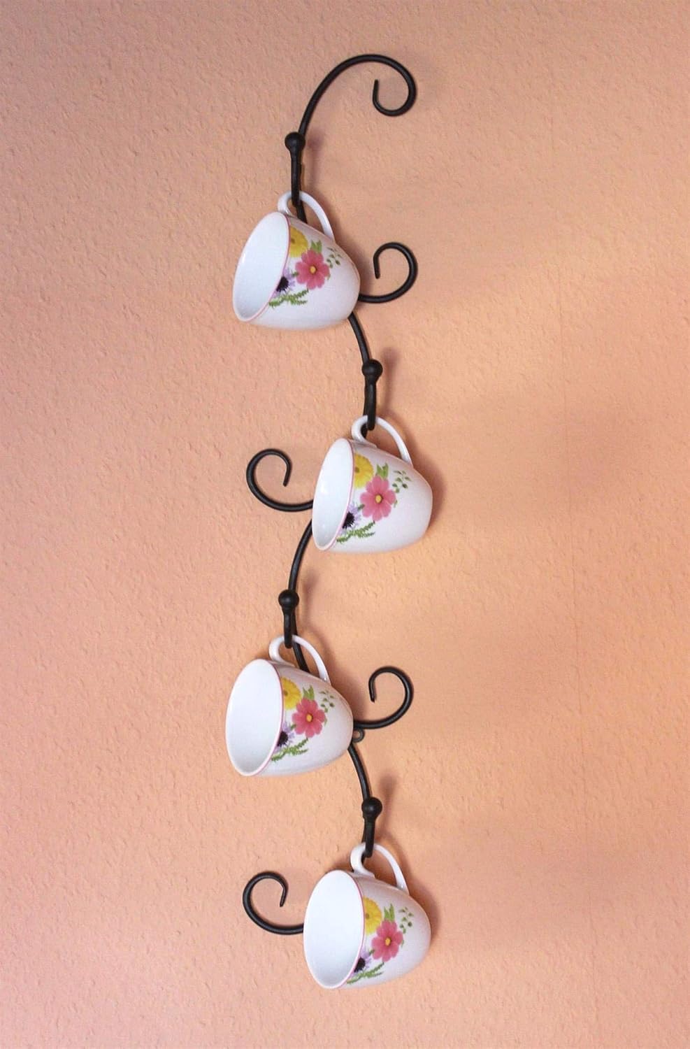 DanDiBo Tassenhalter Wand Schwarz Metall 68 cm Olivia Tassenhaken Küche Vintage Antik Becherhalter
