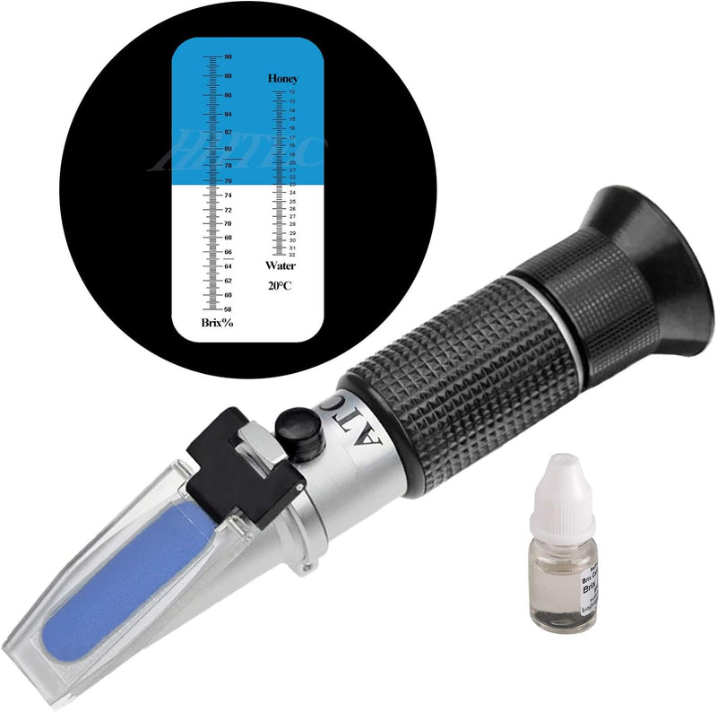 HHTEC Imker Refraktometer Honig 58-90% Brix 10-32% Wasser Feucht Handrefraktometer für Honig Pflanze