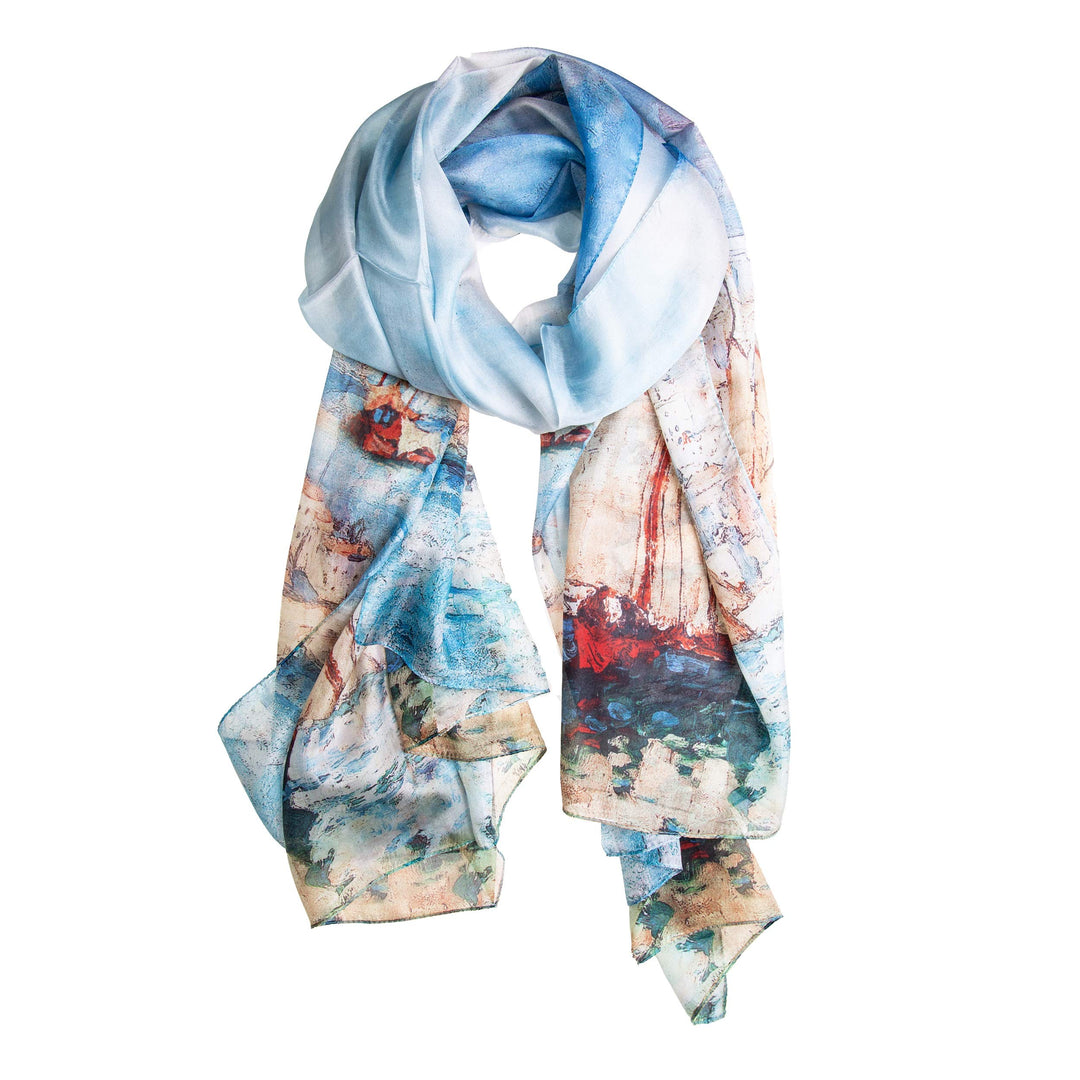 Tinitex Seidenschal Halstuch Schal Chiffon blau maritim 180x110cm