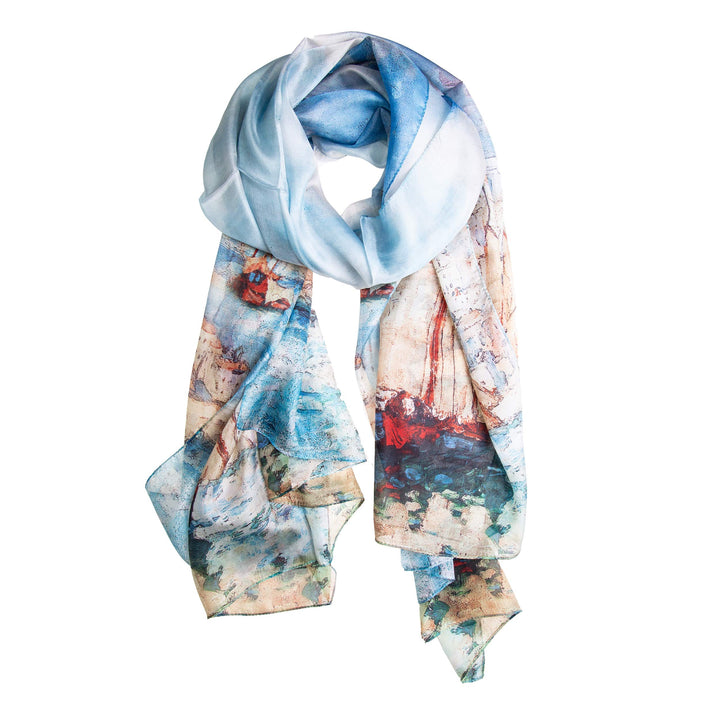 Tinitex Seidenschal Halstuch Schal Chiffon blau maritim 180x110cm