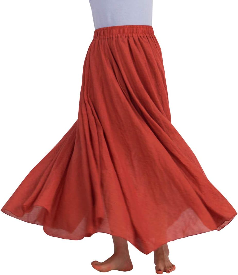 FEOYA Baumwolle Leinen Maxirock Boho Sommer Rock Double Layer Elastische Taille Faltenrock Frauen Ei