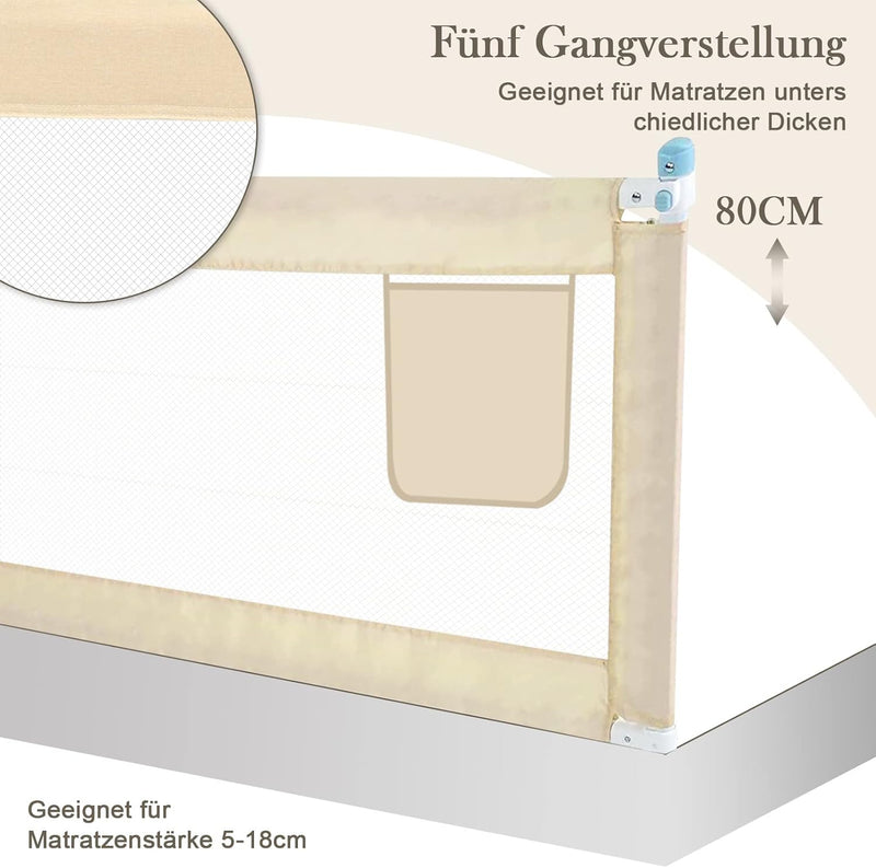 Trintion Rausfallschutz Bett 200x80cm Portable Rausfallschutz boxspringbett Höhenverstellbar Bettgit