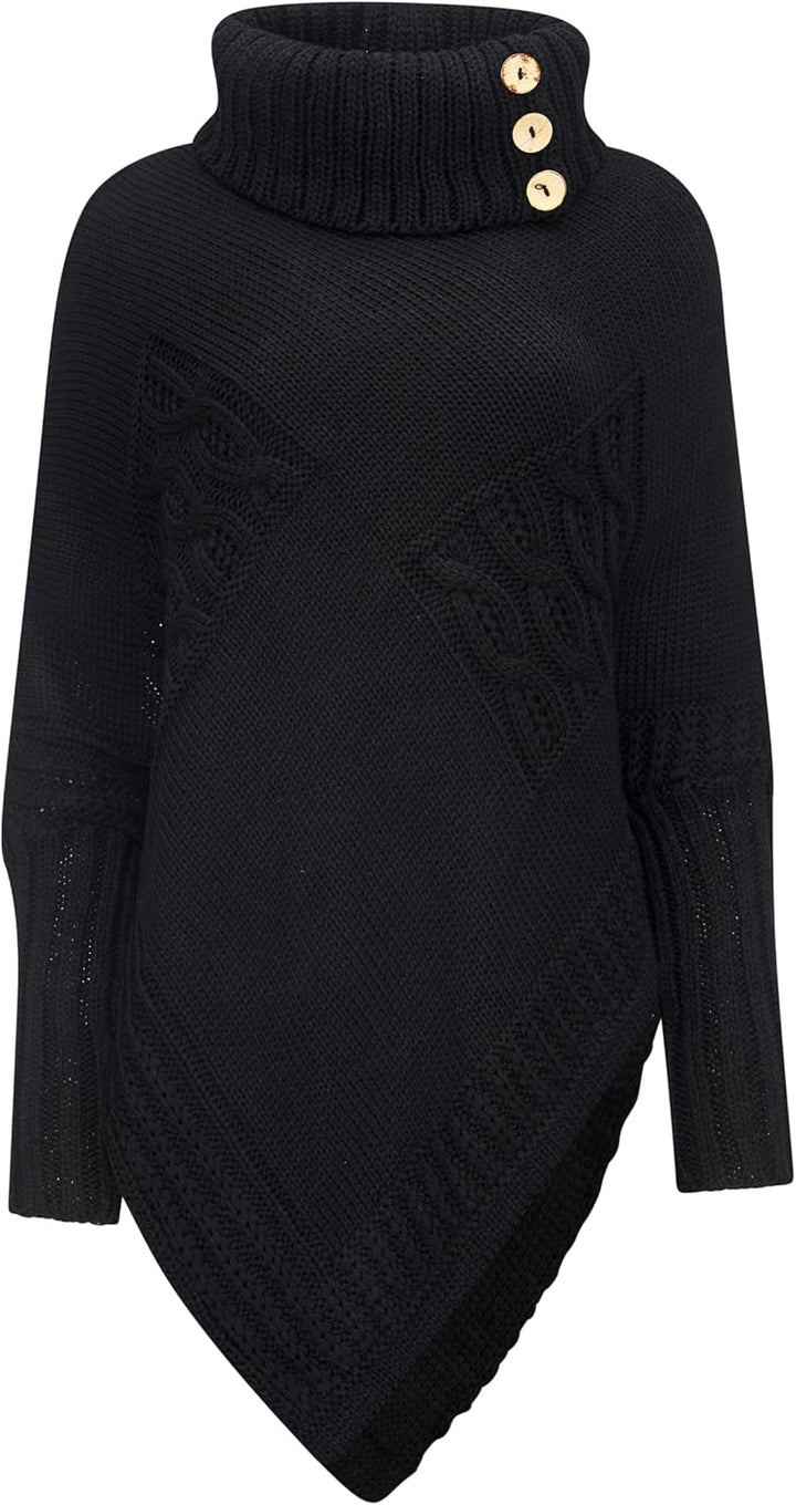 Mississhop Poncho Strick Sweatshirt Pullover Umhang Überwurf Einheitsgrösse Schwarz, Einheitsgrösse