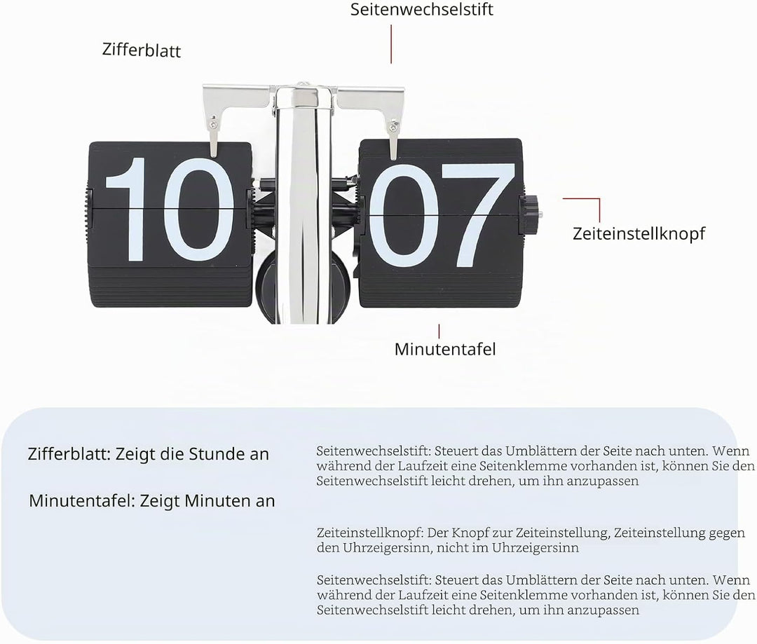 TOPINCN Retro-Stil Klapp-Schreibtisch-Regaluhr, 304 Edelstahl-Klappuhr, Grosse Zahl, Batteriebetrieb