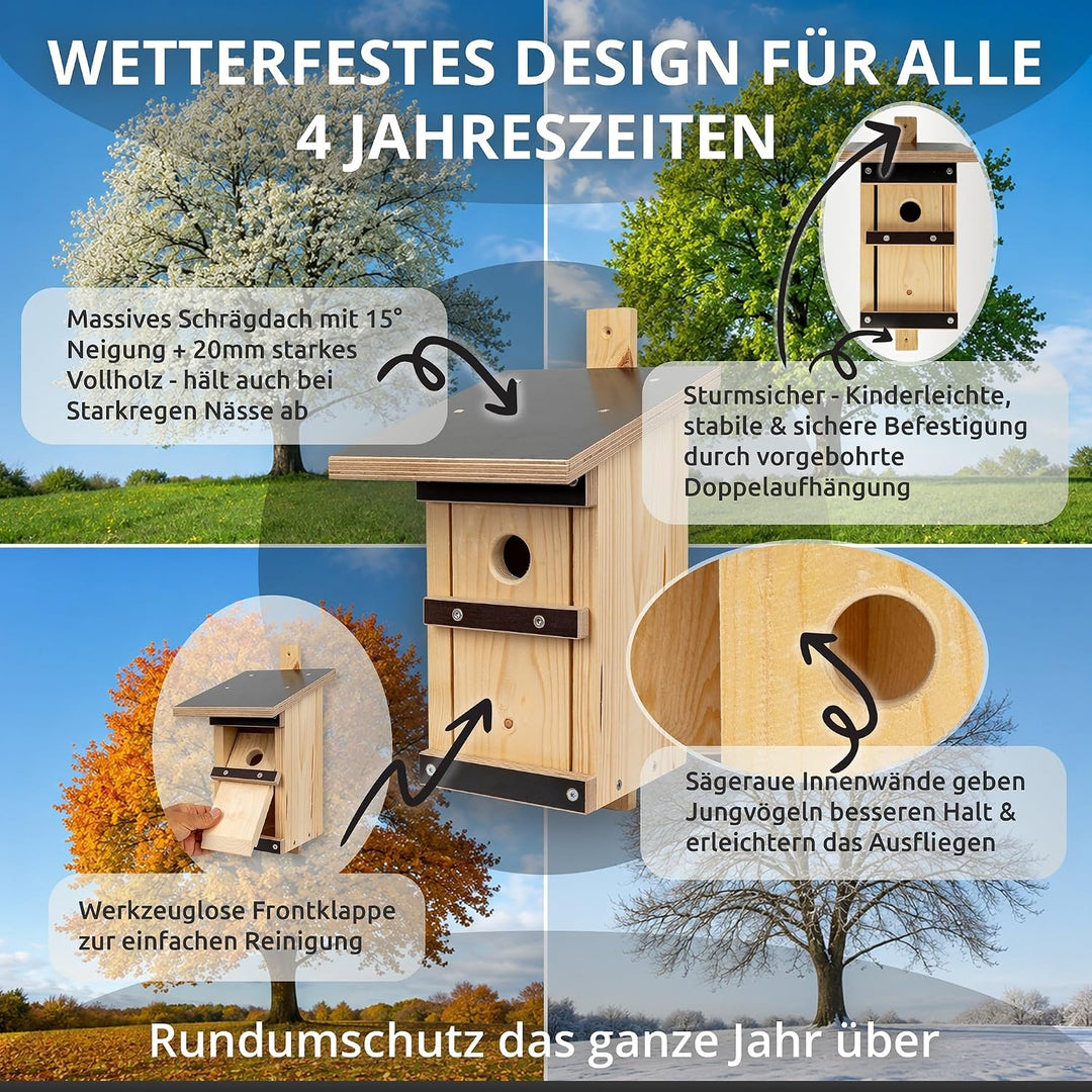 Nistkasten Vögel 32 mm Einflugloch aus Massivholz – Vogelhaus für Meisen, Sperlinge &amp; Höhlenbrüter –