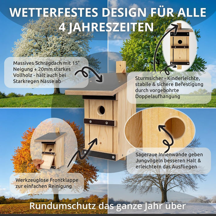 Nistkasten Vögel 32 mm Einflugloch aus Massivholz – Vogelhaus für Meisen, Sperlinge &amp; Höhlenbrüter –