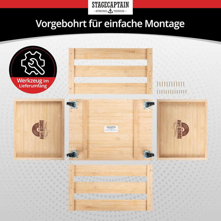 Stagecaptain SPKB-100 NT Bambus Schallplattenkiste “Emil” 3x SET - Aufbewahrungsbox für bis zu 100 L