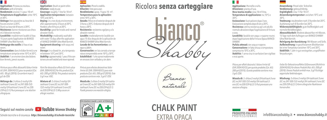 bianco Shabby® Bianco Naturale Kreidefarbe Wasserbasis für Alle Oberflächen einfach zu verarbeiten o