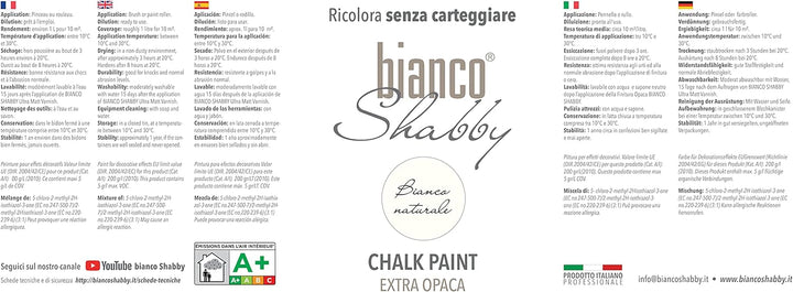 bianco Shabby® Bianco Naturale Kreidefarbe Wasserbasis für Alle Oberflächen einfach zu verarbeiten o