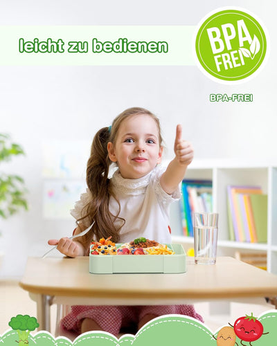 HOBUE Brotdose Kinder Mit Fächern,1330ml Lunchbox Auslaufsichere Bento Box,Vesperbox mit 6 Fächern,