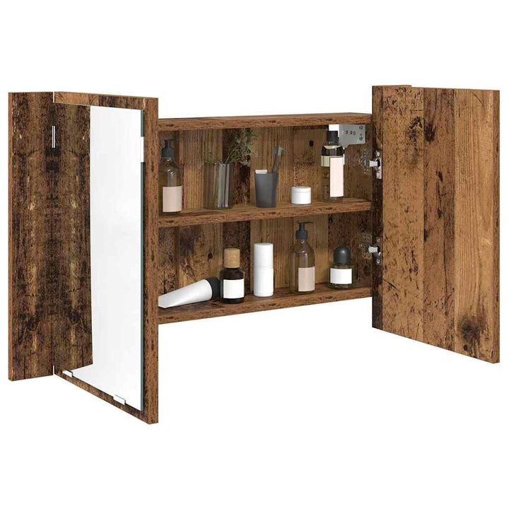 vidaXL Badezimmerspiegelschrank Altholz 80 x 12 x 45 cm Holzwerkstoff, Moderner Badezimmerspiegel-Sc