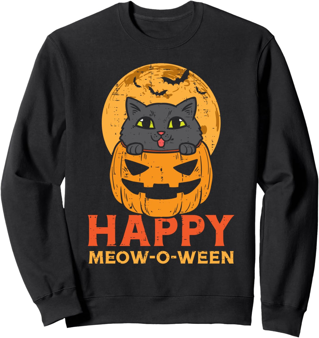 Kürbis Katze Mond Happy Meow O Ween Halloween Herren Damen Kinder Sweatshirt