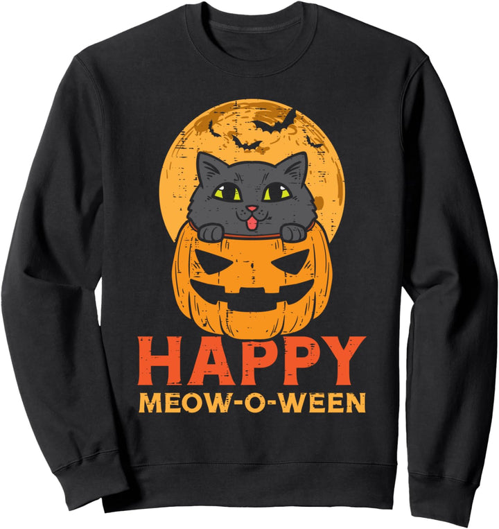 Kürbis Katze Mond Happy Meow O Ween Halloween Herren Damen Kinder Sweatshirt