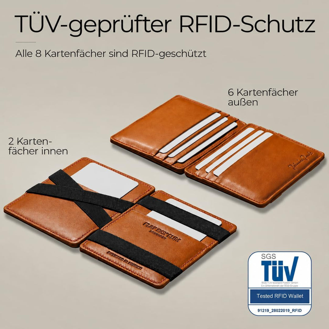 Jaimie Jacobs Flap Boy Slim ohne Münzfach Magic Wallet integrierter RFID Schutz Magischer Geldbeutel