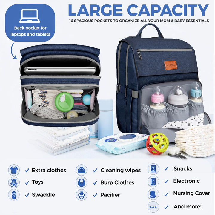 PILLANI Babywickeltaschen-Rucksack, grosse Tasche für Jungen und Mädchen, wasserdichter Wickelrucksa