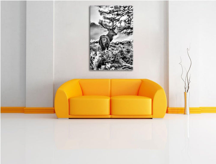 Pixxprint Hirsch im Wald als Leinwandbild/Grösse: 100x70 / Wandbild/Kunstdruck/fertig bespannt, 100x