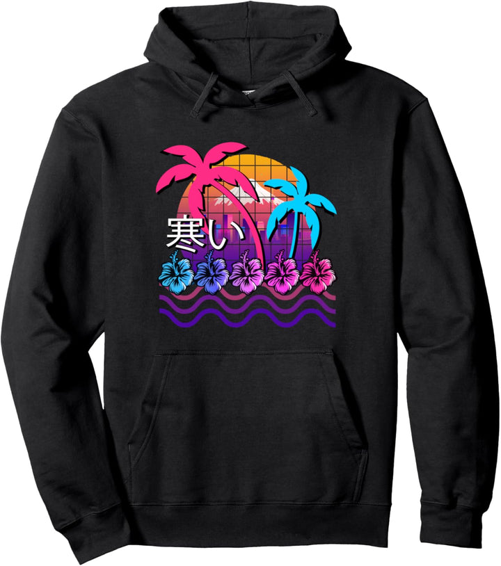 Retro Vaporwave Aesthetic 80s 90s Tokyo Skyline Mount Fuji Pullover Hoodie