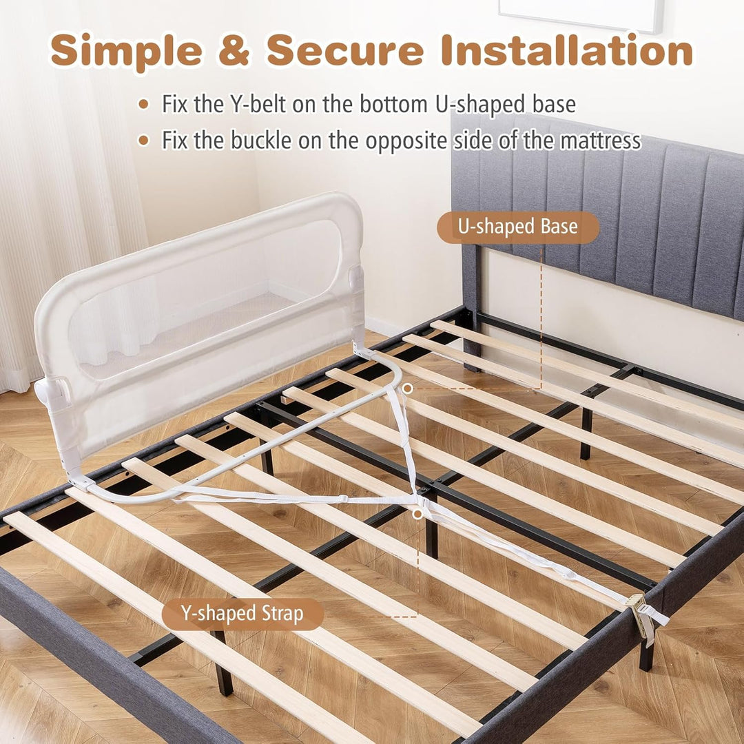 FANTASK Bettgitter klappbar, 120 x 60 cm, Kinderschutzgitter mit U-förmigem Gestell & Gurt, Bettschu
