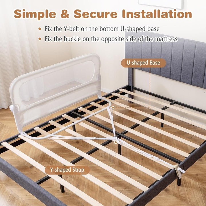 FANTASK Bettgitter klappbar, 120 x 60 cm, Kinderschutzgitter mit U-förmigem Gestell & Gurt, Bettschu