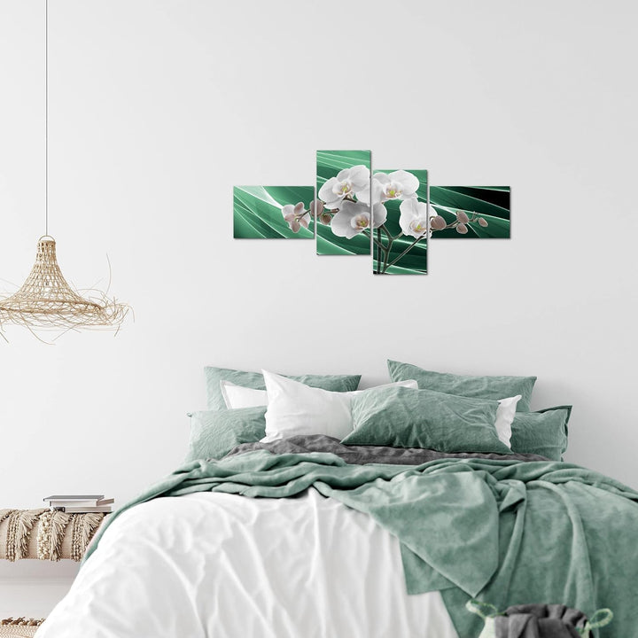 Runa Art Bild Modern Blumen Orchidee - Made in Germany - Wandbilder Natur Grün Grau 4 Teilig 203042b