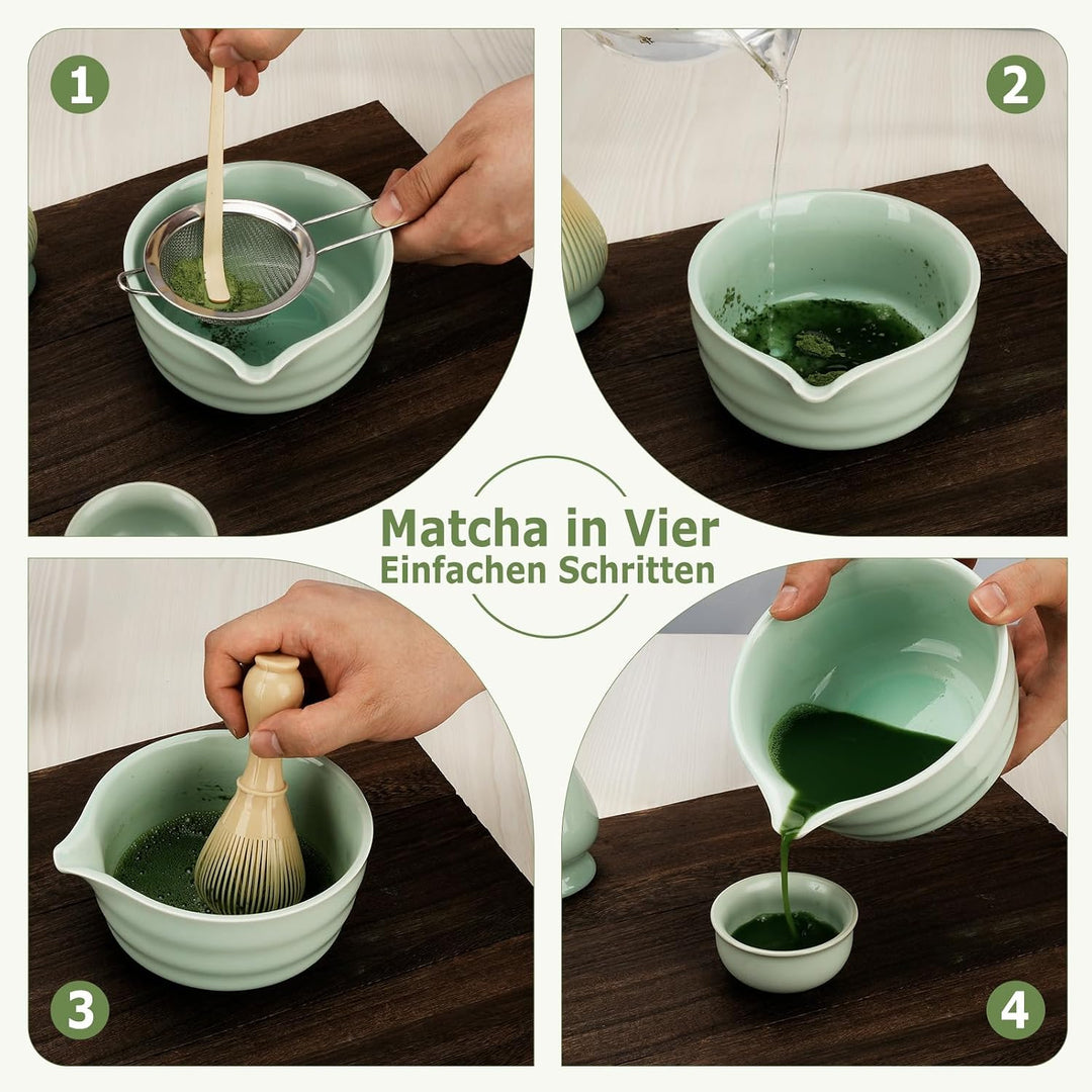Zingbee Matcha Set 9-teilig – Keramik Schale mit Ausgiesser &amp; Matcha Besen | Matcha set grün:inklusi