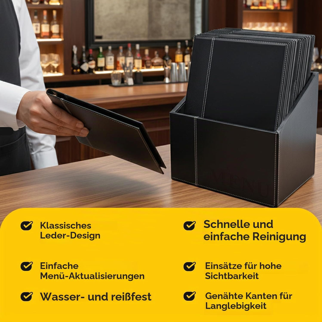 Securit Trendy Range Menükartenbox mit 20 Karten im A4-Format, je 1 doppelseitiger Einleger, Schwarz