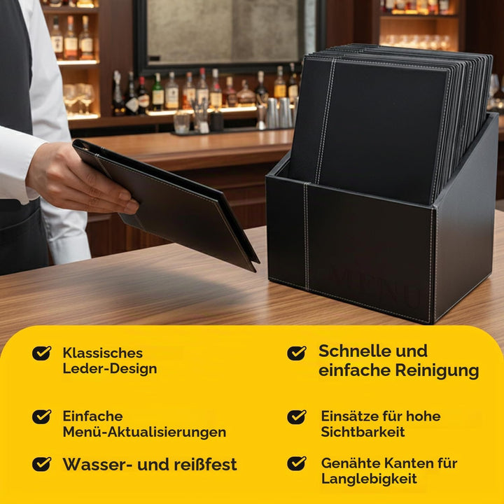 Securit Trendy Range Menükartenbox mit 20 Karten im A4-Format, je 1 doppelseitiger Einleger, Schwarz