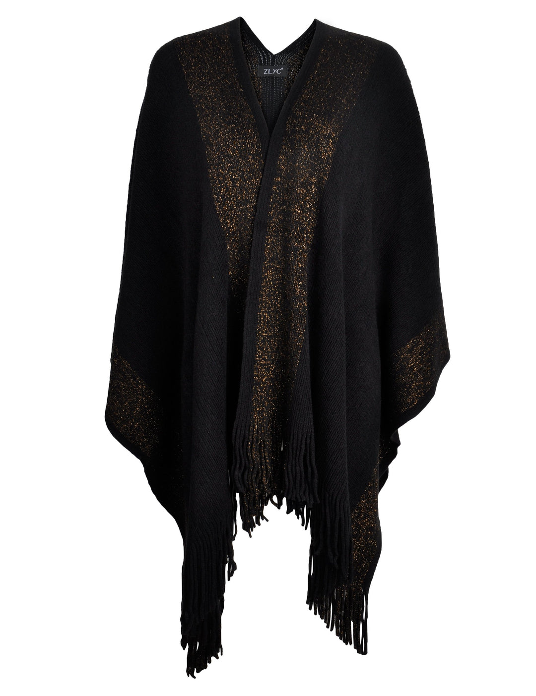 ZLYC Damen Weiche Schlichte Poncho Capes Retro Cardigans Pullover Schwarz, Schwarz
