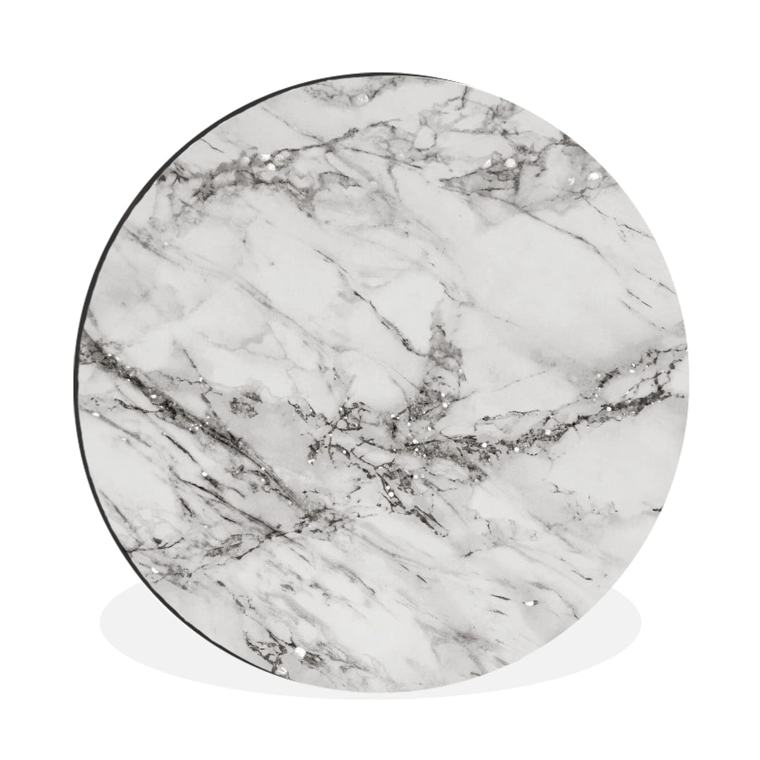 MuchoWow Wandbild Rund Wanddeko Deko Wohnzimmer Bilder 30x30 cm Marmor - Grau - Glitter, 30x30 cm