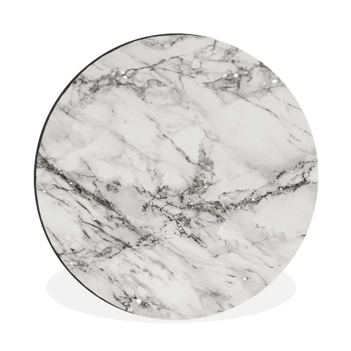 MuchoWow Wandbild Rund Wanddeko Deko Wohnzimmer Bilder 30x30 cm Marmor - Grau - Glitter, 30x30 cm