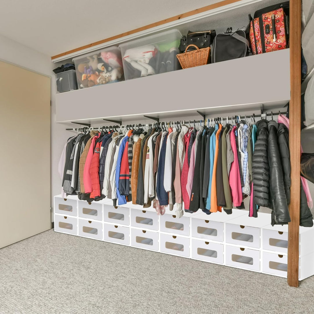 20er Stapelbares Boxen-Set – Schubladenbox mit Sichtfenster aus Kraftpapier, Schuh- & Spielzeugbox z