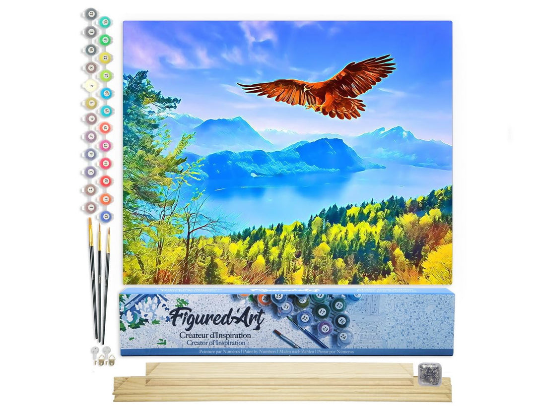 Figured'Art Malen Nach Zahlen Erwachsene Mit Rahmen Adler und schweizer Landschaft - Paint by Number