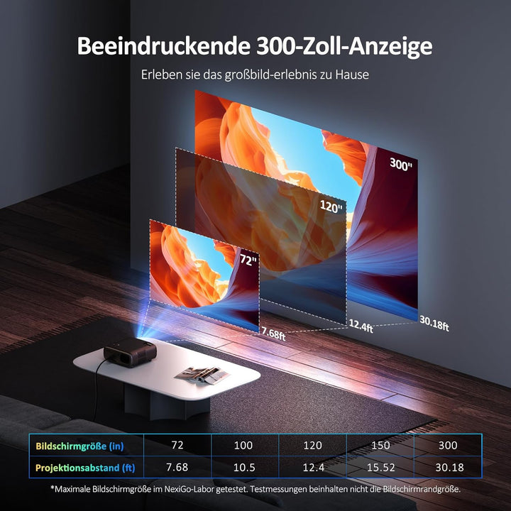 NexiGo PJ40 (Gen 3) Beamer mit WiFi und Bluetooth, kalibriert nach D65, nativem 1080P, 4K unterstütz