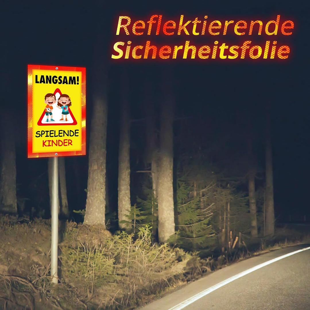 Sachverständigen-Zubehör® Achtung Kinder Sicherheit Schild XXL aus Metall [3 mm] mit Reflektoren [re