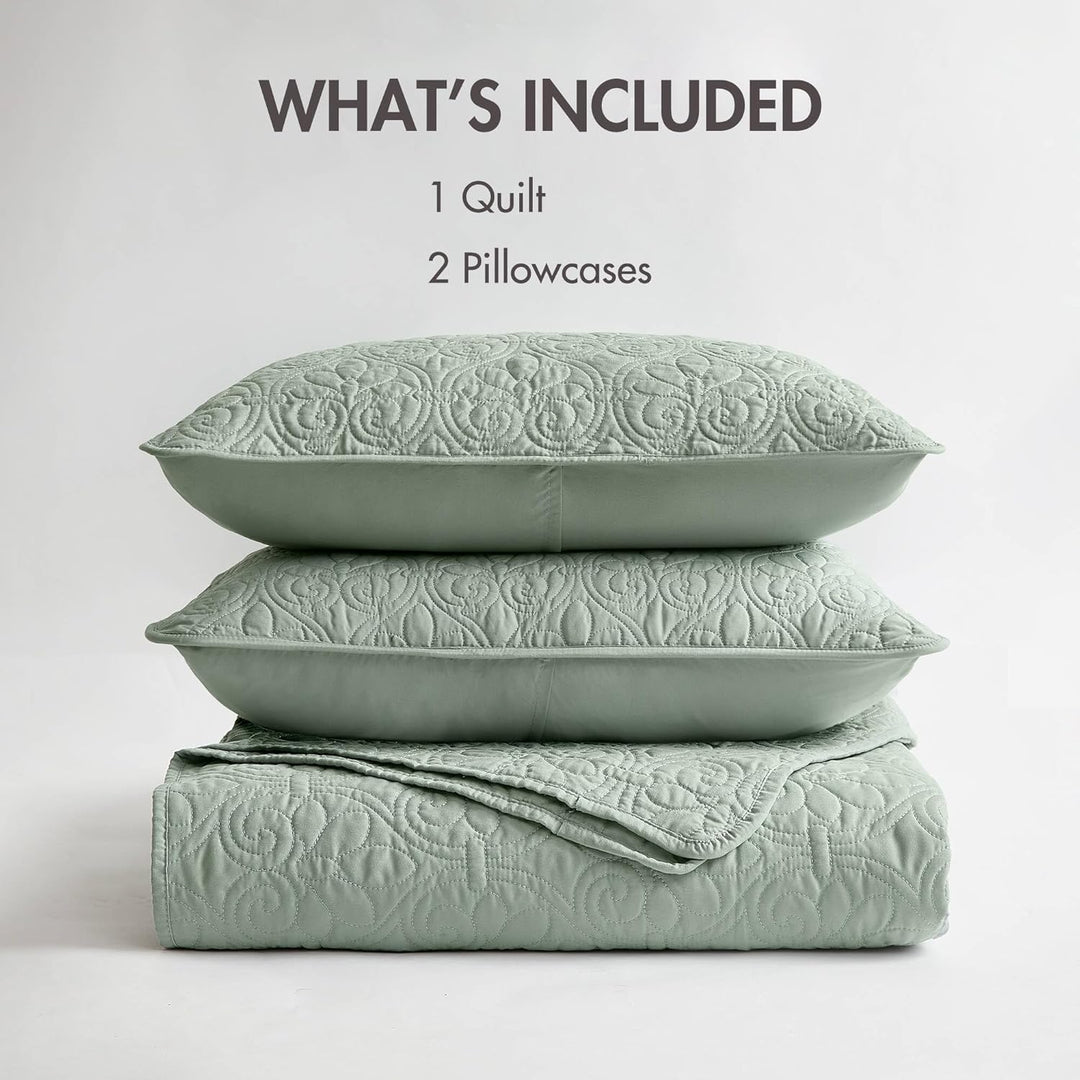 Madison Park Quebec Quilt Set-Luxurious Damask Stitching Design Leichte Tagesdecke mit Baumwollfüllu