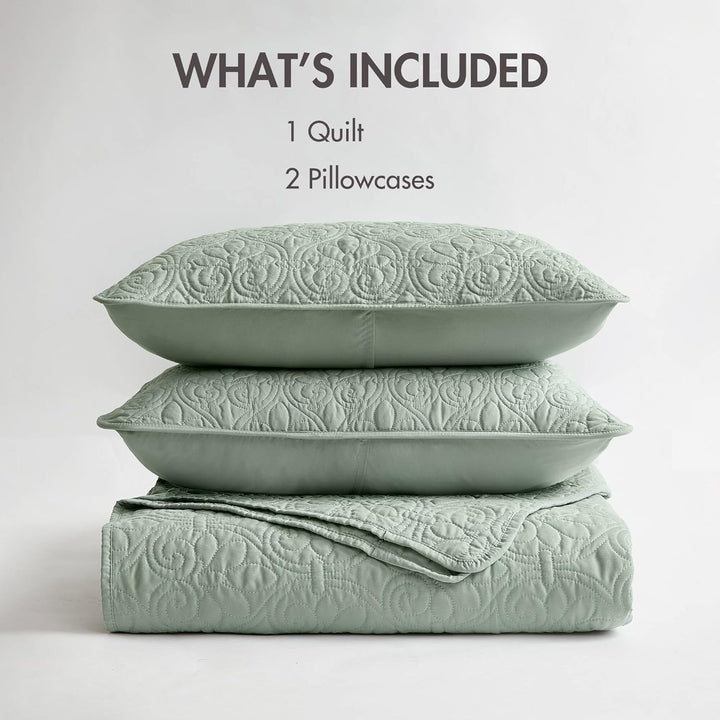 Madison Park Quebec Quilt Set-Luxurious Damask Stitching Design Leichte Tagesdecke mit Baumwollfüllu