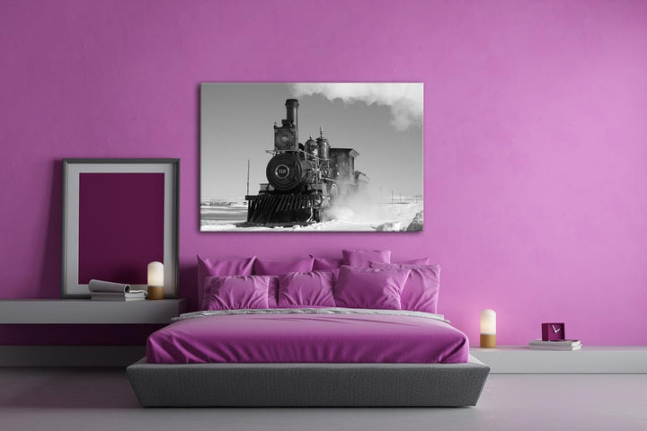 deyoli starke alte Dampflokomotive Effekt: Schwarz/Weiss Format: 80x60 als Leinwandbild, Motiv ferti