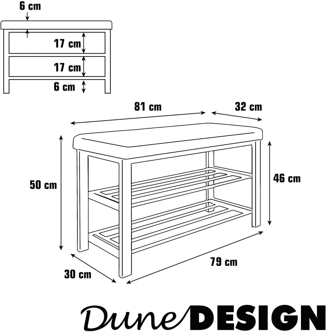 DuneDesign Schuhbank mit Sitzfläche - 81x32x50 Schuhregal Metall - Schuhschrank mit Sitzbank - Schuh