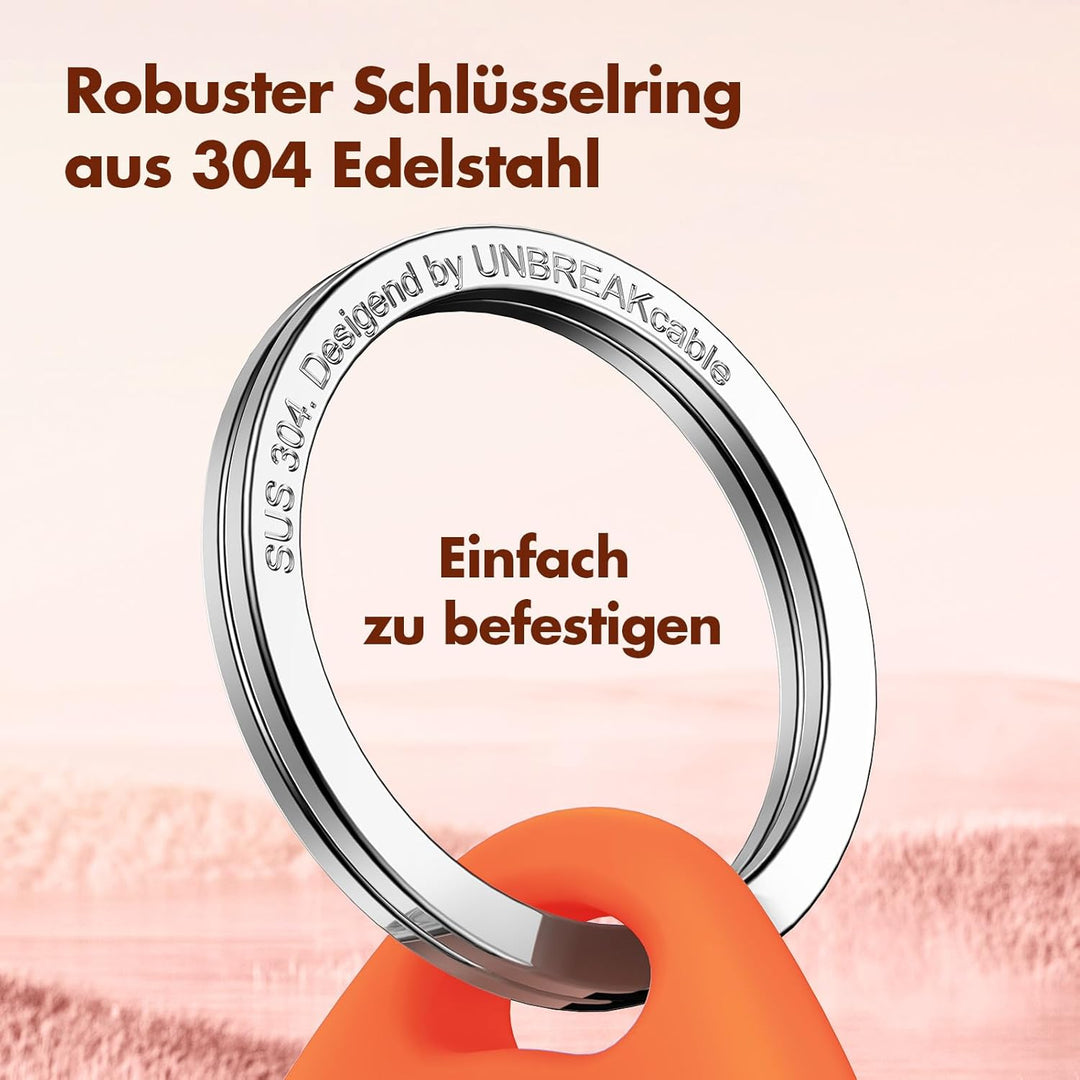 UNBREAKcable 360° Schutzhülle für AirTag [4er-Pack], TPU Vollschutz Schlüsselanhänger mit 304 Edelst